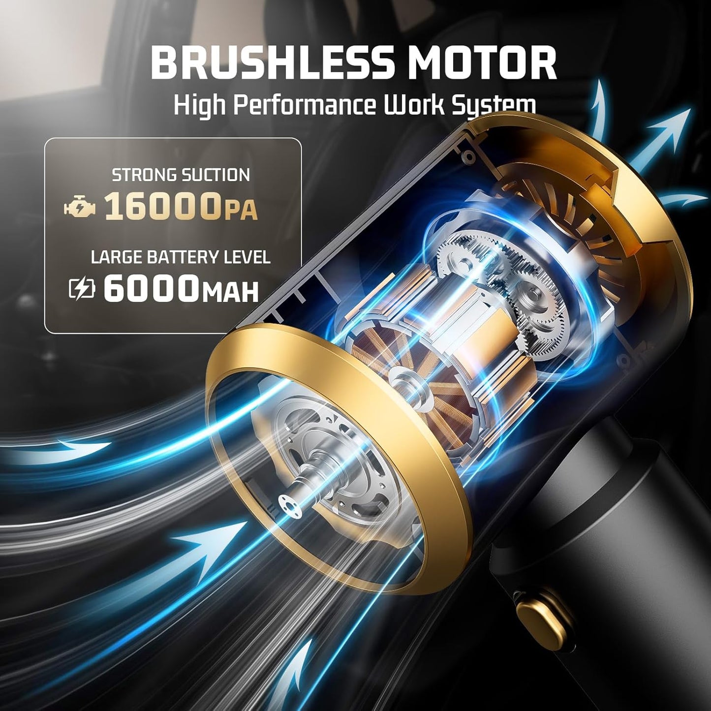 Portable car vacuum with brushless motor