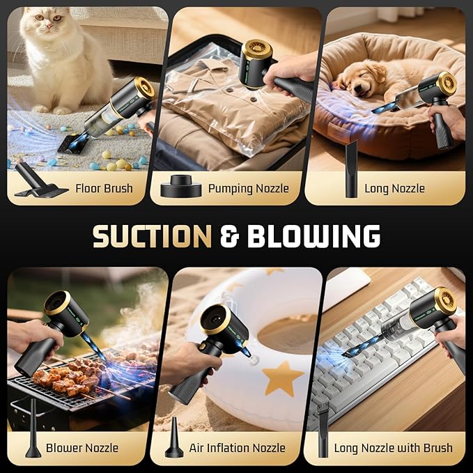 Car portable vacuum suction and blowing feature