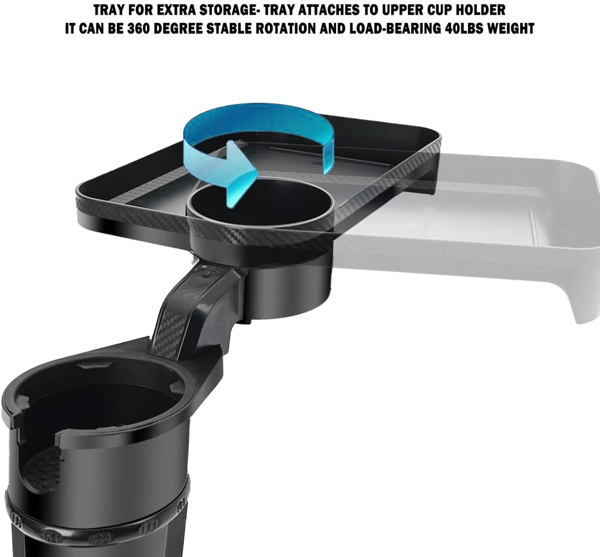 Multifunctional Car Cup Holder with 360° Swivel Tray