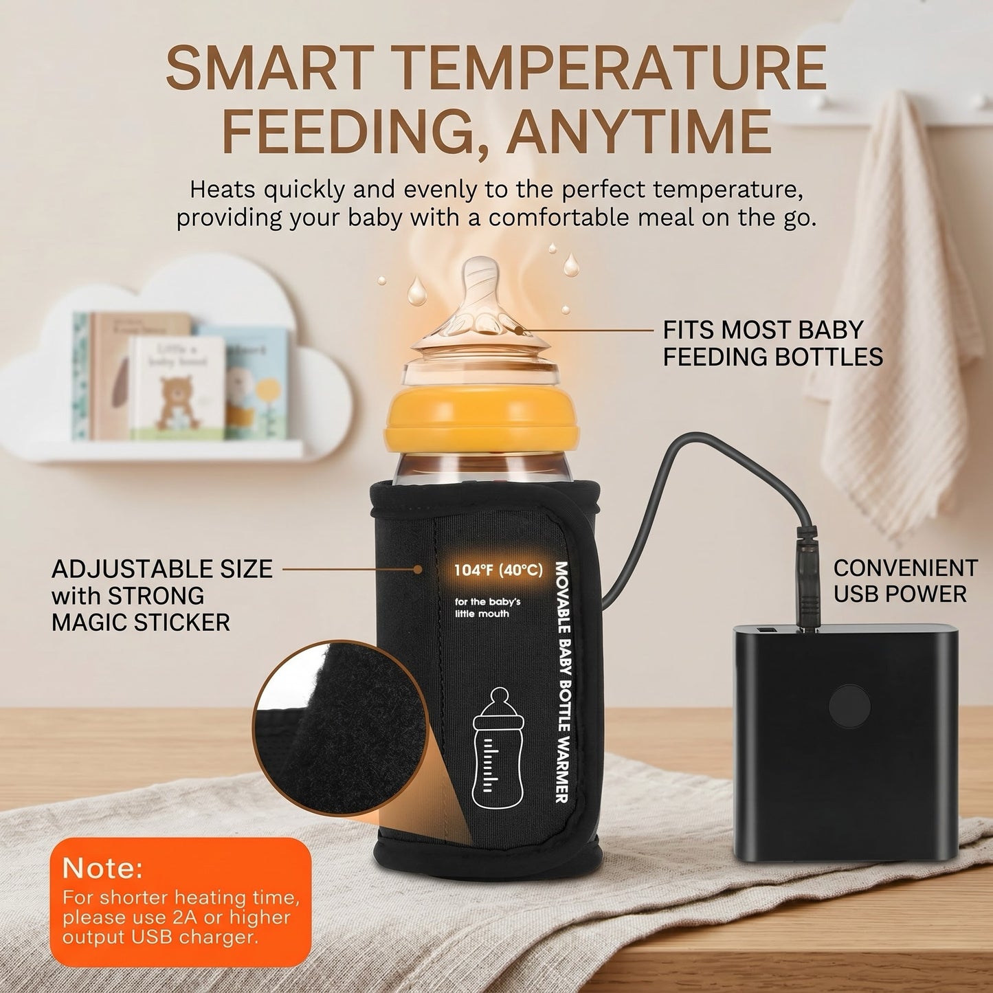 Car Moveable USB Bottle Cup Heating Insulation Bag Baby Bottle Warmer