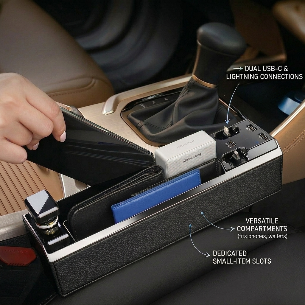 Car Seat Side Organizer with USB Charger