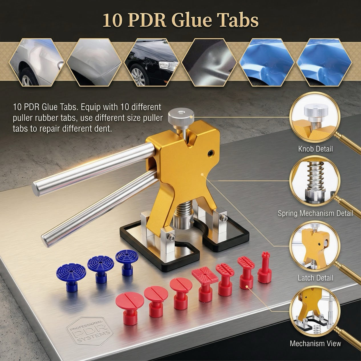 Dent Repair Puller Tool Kit with Glue Tabs