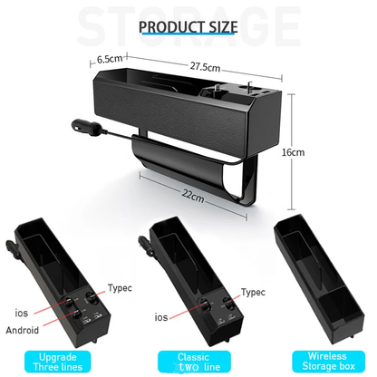 Car Seat Side Organizer with USB Charger dimensions