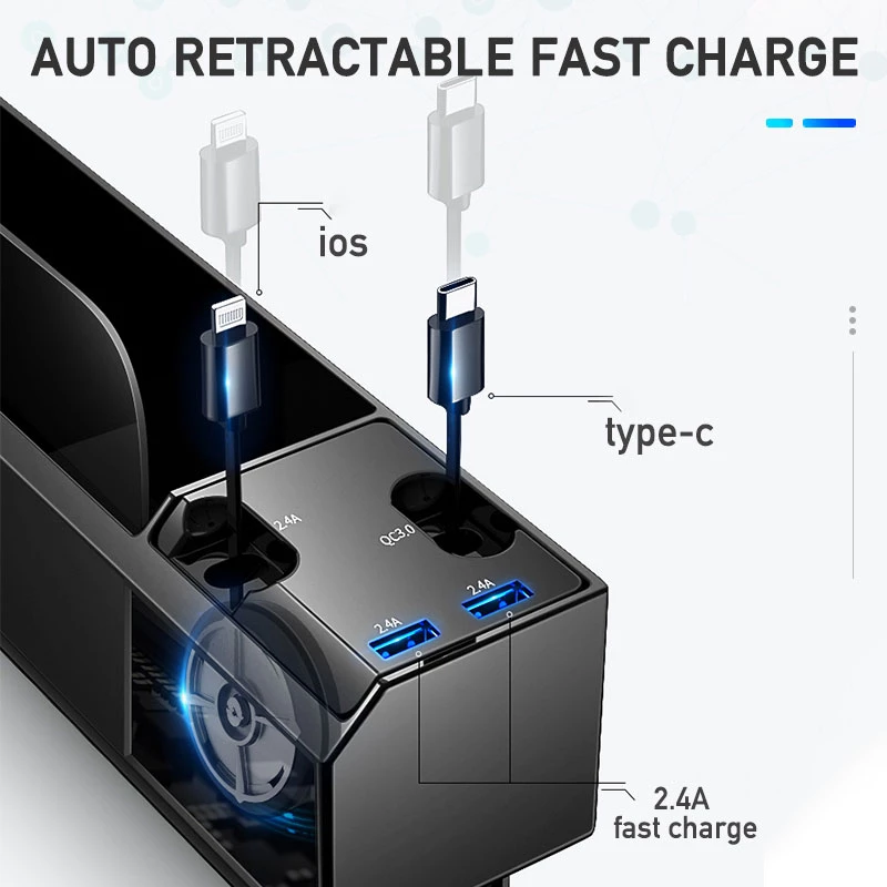 Car Seat Side Organizer with USB Charger fast charge